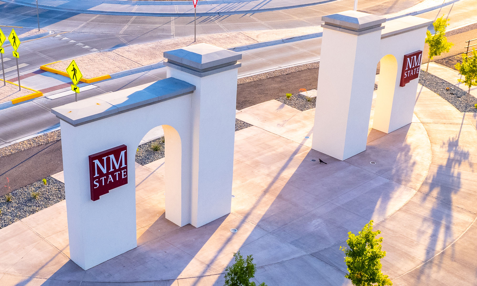 Drone photo of NMSU gates